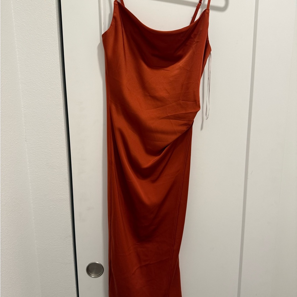 Lulu's Satin Cowl Midi Slip Dress